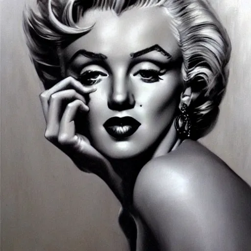 Image similar to pencil art, detailed portrait of marilyn monroe, intricate, hyper detailed, realistic, oil painting, by julie bell, frank frazetta, cinematic lighting