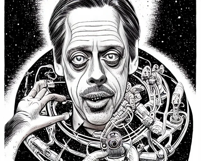 Prompt: steve buscemi swimming in a galaxy, cosmic horror painting, elegant intricate digital painting artstation concept art by basil wolverton by robert crumb by william eggleston detailed