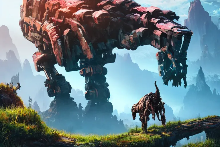 Image similar to tremortusk machine mecanical creature robot of horizon forbidden west horizon zero dawn bioluminiscence global illumination ray tracing hdr fanart arstation by ian pesty and alena aenami artworks in 4 k