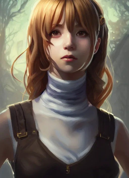 Image similar to portrait of a full body of beautiful young female detective, d & d, sleeveless turtleneck, fantasy, flat lighting, intricate, highly detailed, digital painting, artstation, concept art, smooth, sharp focus, illustration, misa amane, art by simon bisley and greg rutkowski and alphonse mucha, natural tpose