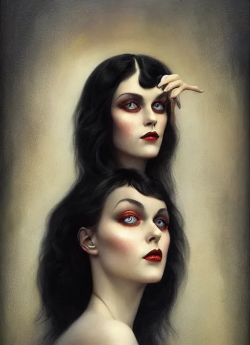 Prompt: a sinister portrait of an woman with beautiful blue eyes and dark hair, art by manuel sanjulian and tom bagshaw