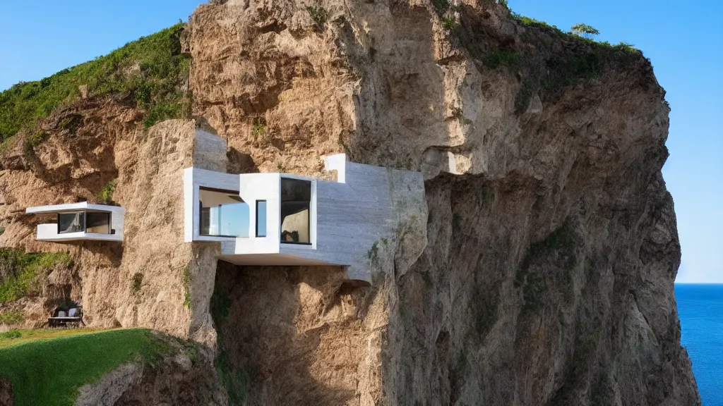 Image similar to house built on the side of a cliff, award winning photo