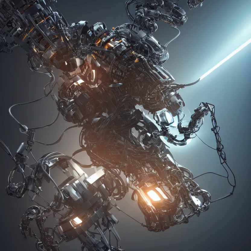 Prompt: aerial view of a robot doing a surgery on a black man with long curly hair, 3d render, dim volumetric lighting, 8k octane beautifully detailed render, post-processing, extremely hyperdetailed, intricate futuristic mechanic parts, epic composition, cinematic lighting, trending on artstation