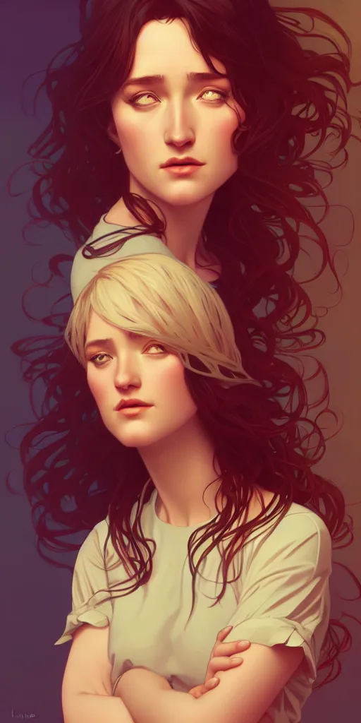 Image similar to A stunning portrait of an Ashley Johnson lookalike, ambient lighting, award-winning, masterpiece, 4k, alphonse mucha, lois van baarle, ilya kuvshinov, rossdraws, artstation