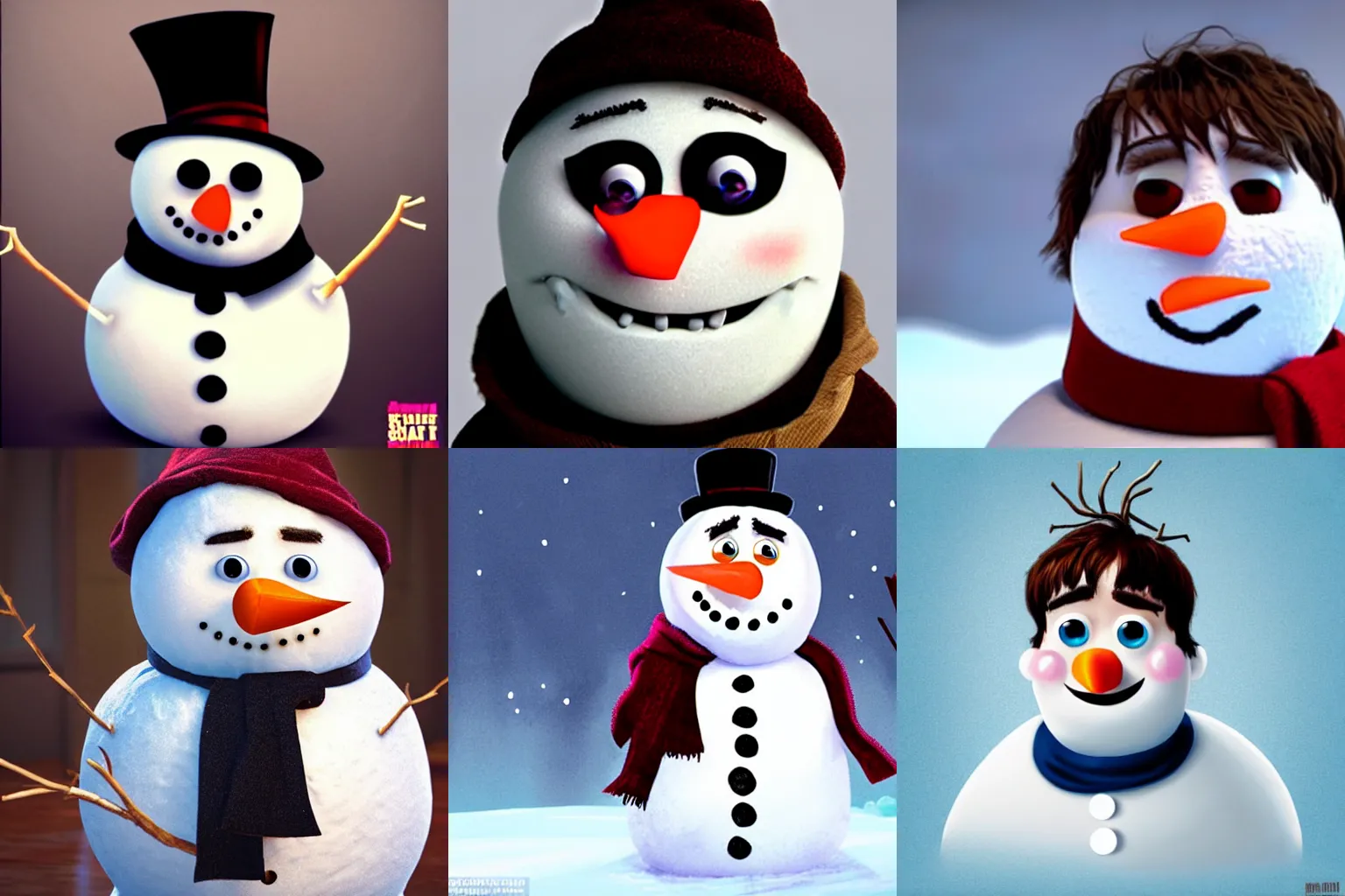 Prompt: the Actor Daniel radcliff playing the role of a sad snowman in the style of Pixar. Half snowman Half Daniel Radcliff