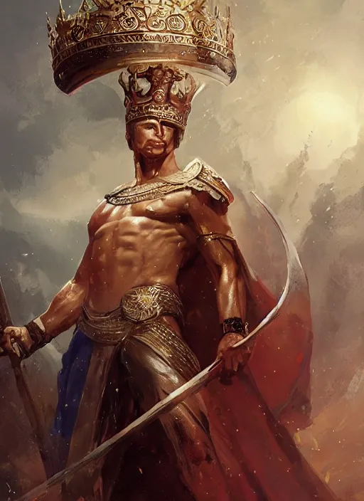 Prompt: vladimir putin as a magnificent beautiful greek god in a giant crown by greg rutkowski