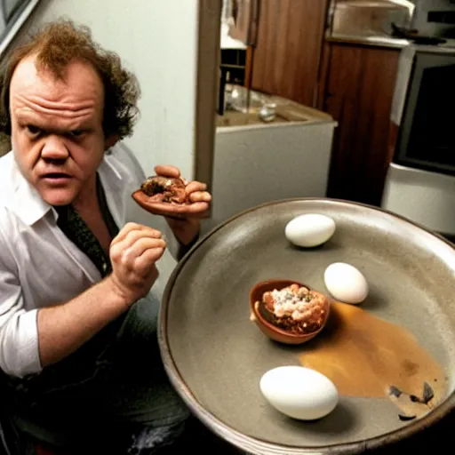 Prompt: John C. Reilly eating hard-boiled eggs