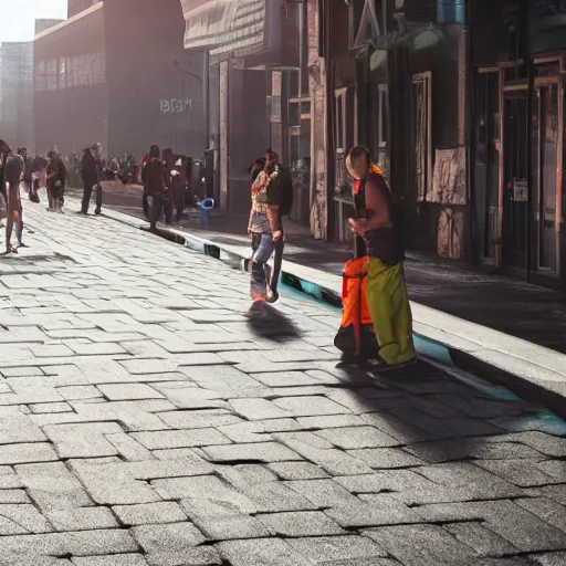 Prompt: people melting on the side walk from rising temperatures, octane 4 k, filmic, heatwave, cinematic