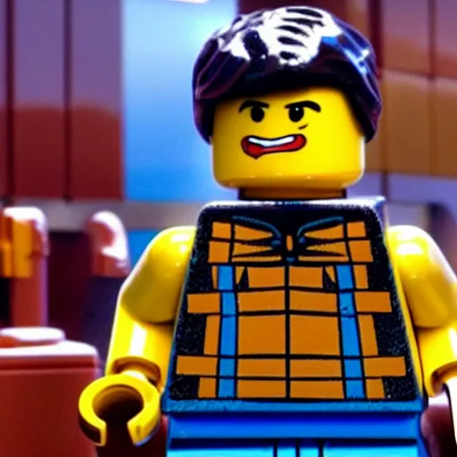 Prompt: close up cinematic still of Dwayne Johnson in the Lego Movie