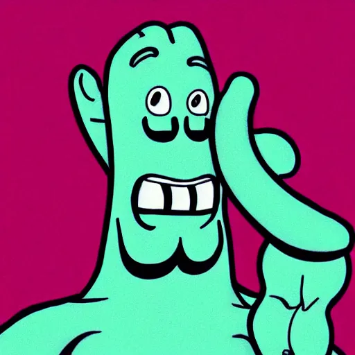 Prompt: giga chad, handsome, handsome squidward, cartoon network style, strong chin, detailed lines, vivid colors