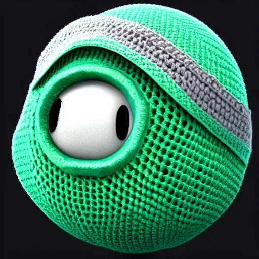 Prompt: a crocheted slime from dragon quest, 3d model, hyper realistic, realistic lighting, dynamic shadows