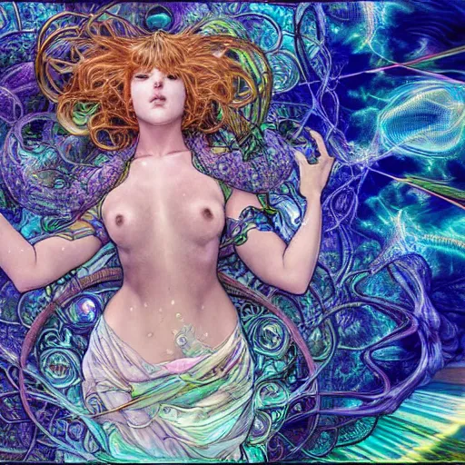 Image similar to transcendent metaphysical quantum crystalization of the ocean waves viciously attacking the wind and deepdream maximalist trippy psychedelic intense photo - realistic apophasis hyperrealism alphonse mucha yoji shinkawa apophasis shintaro kago apophasis hyperrealism photo - realistic photography lighting necromancer sorcerer deepdream maximalist trippy