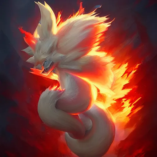 Image similar to pokemon ninetails of fire, artstation greg rutkowski, cinematic, hyperrealist, digital art