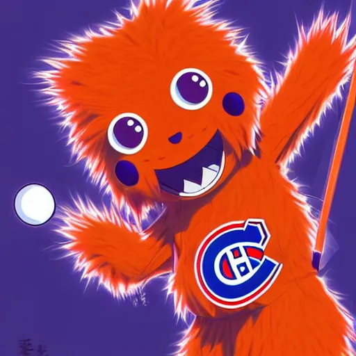 Image similar to anime Portrait of Youppi the Habs Montreal Canadiens Mascot as a very cute powerful and friendly pokemon, highly detailed anime, high evolution, 1990s, legendary, smooth, sharp focus, dynamic lighting, intricate, trending on ArtStation, illustration pokemon, art by WLOP