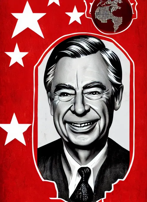 Image similar to propaganda poster mr rogers as dictator of north korea, 8 k, trending on artstation