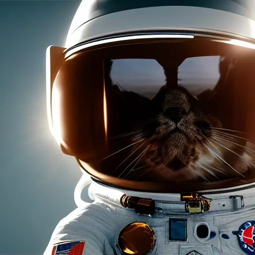 Image similar to professional photo cat in astronaut suit on the moon, low angle shot, hyperrealistic masterpiece, trending on artstation, cgsociety, kodakchrome, golden ratio, cinematic, composition, beautiful lighting, hyper detailed, sharp focus, octane render, 4 k, unreal engine