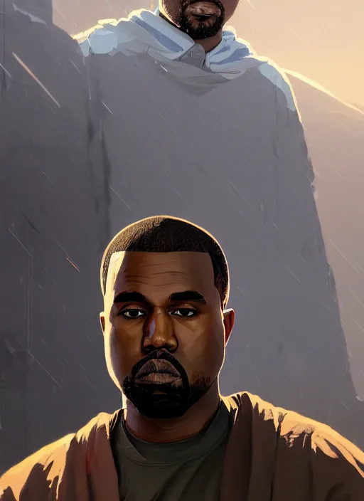 Prompt: highly detailed portrait kanye west crossed arms in gta v stephen bliss unreal engine fantasy art by greg rutkowski loish rhads ferdinand knab makoto shinkai lois van baarle ilya kuvshinov rossdraws tom bagshaw global illumination radiant light detailed intricate environment