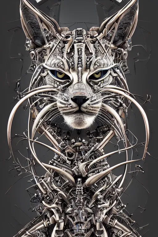 Prompt: detailed portrait artwork of a biomechanical lynx by subjekt zero