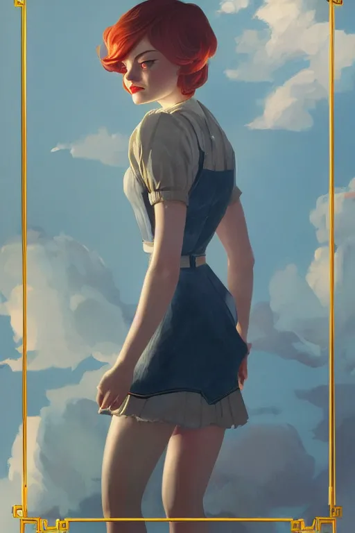 Image similar to a portrait of emma stone, bioshock infinite setting, vivid colors, soft lighting, atmospheric, cinematic, moody, in the style of ilya kuvshinov and range murata, krenz cushart, rule of thirds, oil on canvas, 8 k