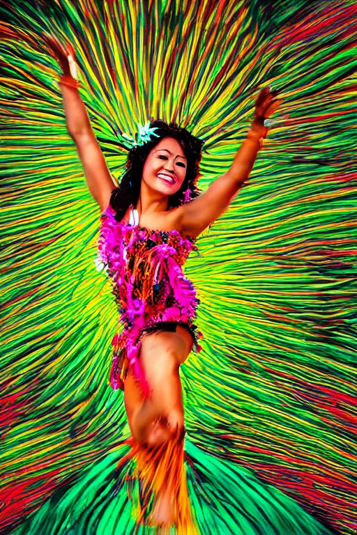 Prompt: abstract photograph of hawaiian hula dancer, beautiful background from hawaii with love, aloha'oe!