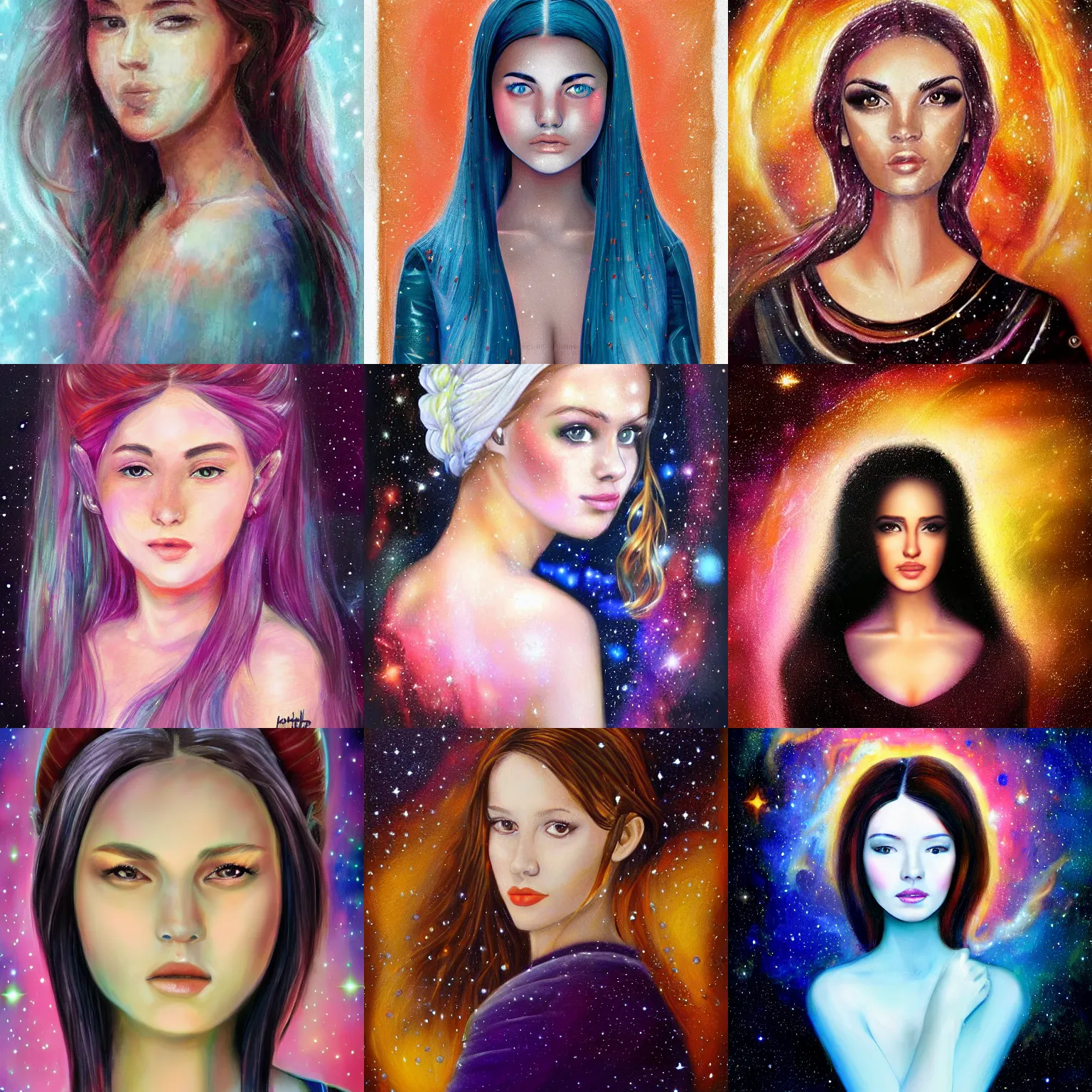 Prompt: most beautiful girl in galaxy, portrait,