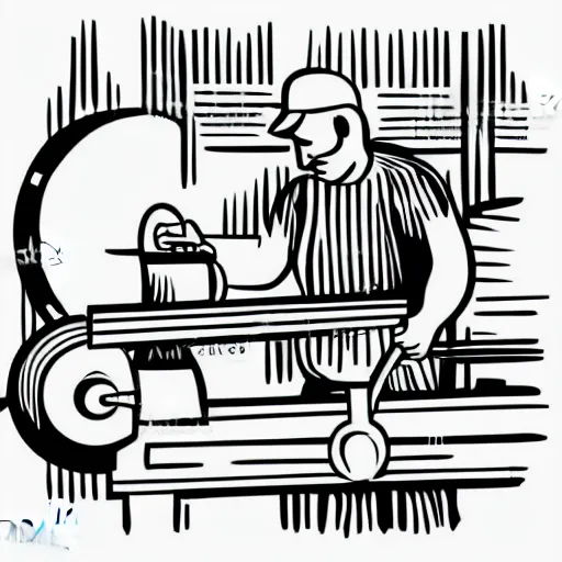 Prompt: woodlathe, man turning bowl on lathe, vector art, simple, clean, monochromatic, machinery, woodturning