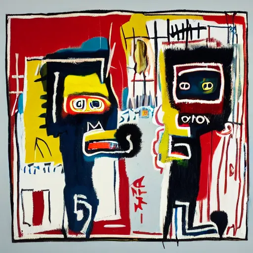 Image similar to basquiat painting depicting a gen z couple fighting