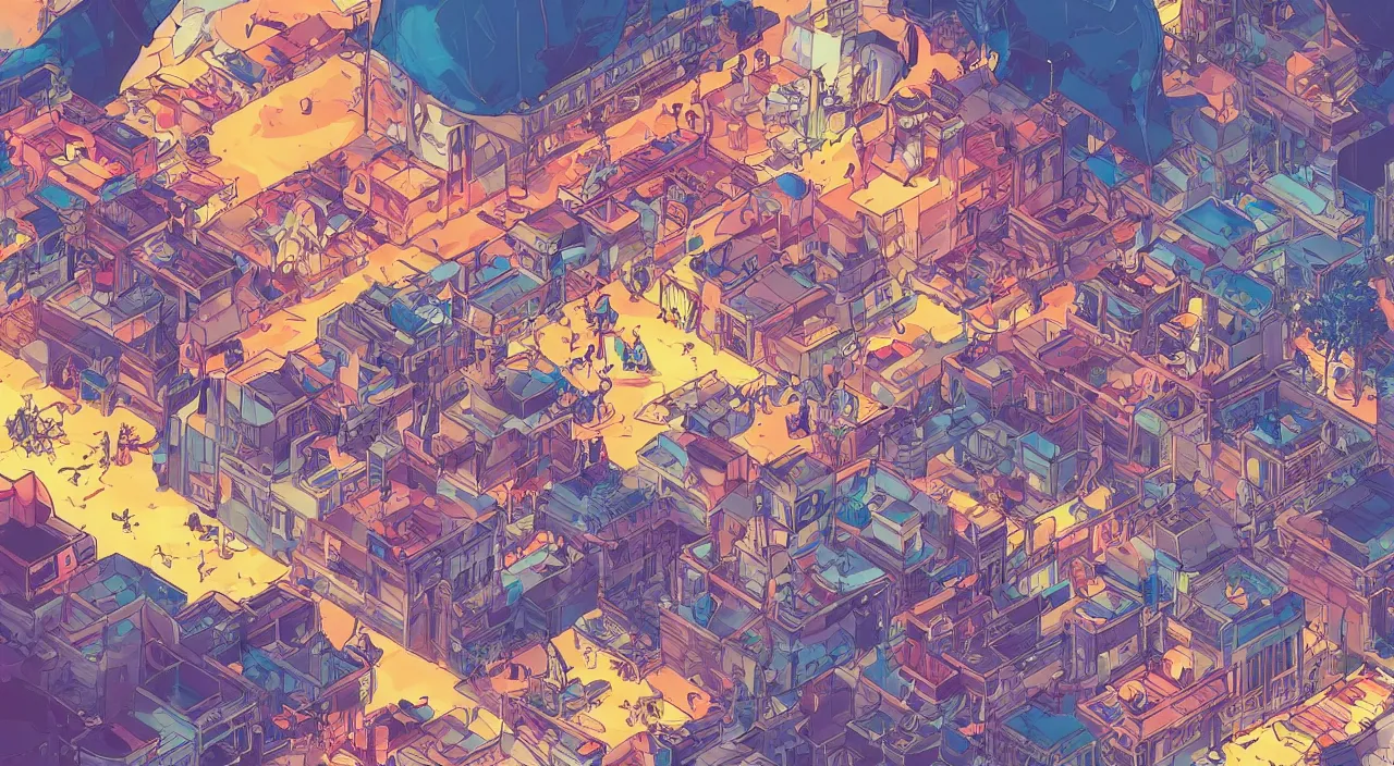 Image similar to vector cutout bazaar zouk oriantal multicolorful sky shine place mosquet painting stylized digital illustration video game icon global illumination ray tracing in borderlands by victo ngai, andreas rocha, john harris and feng zhu and loish and laurie greasley