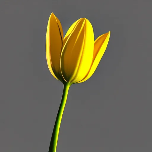 Image similar to highly detailed ray - tracing render of a yellow tulip, unreal engine, 3 d, godrays