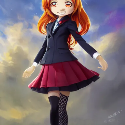 Prompt: maki nishikino from love live school idol project combined with ( gru from despicable me ), painting by greg rutkowski, bandai namco animation