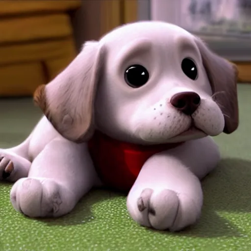 Image similar to insanely cute cuddling dog in pixar remake
