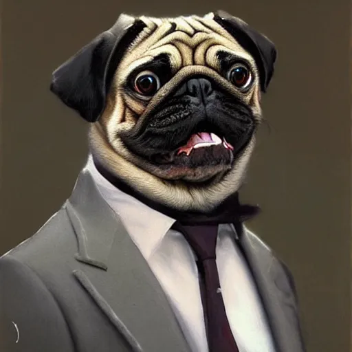 Prompt: pug in a suit, painted by tsuyoshi nagano, greg rutkowski, artgerm, alphonse mucha