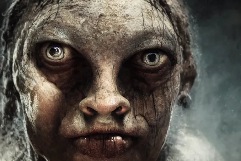 Image similar to VFX movie closeup portrait of a futuristic inhuman monster in underground cave by Emmanuel Lubezki