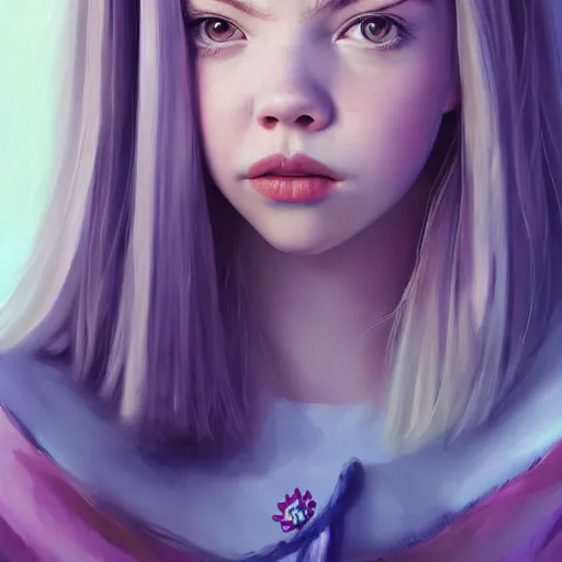 Image similar to a portrait of anya taylor - joy as a pixar character, beautiful, elegant, extremely detailed digital art, trending on artstation hyper realistic matte painting, by wlop, artgerm