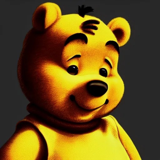 Image similar to film still photo portrait of xi jinping cosplaying as winnie the pooh, realistic, hyperrealistic, 8 k resolution, hd quality, very detailed, highly detailed, intricate details, real life, real world, trending on artstation, digital art, really realistic, very realistic, headshot, head in frame, photograph, portrait