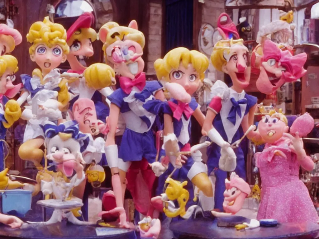 Image similar to Sailor Moon in Wallace and Gromit, the panic scene in sheer terror desperation