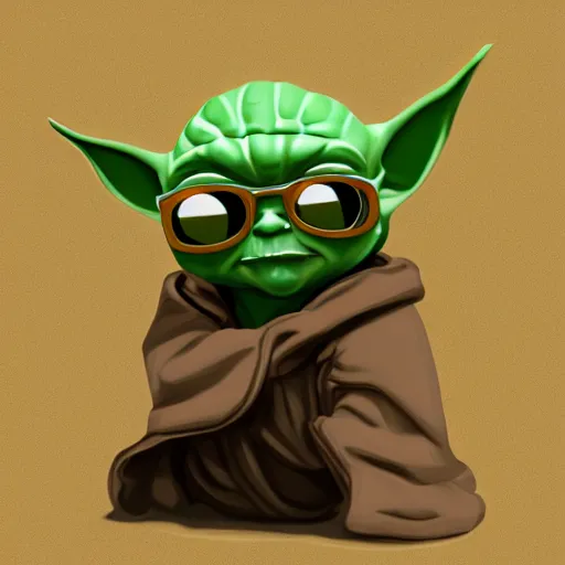 Prompt: digital illustion of baby yoda wearing gangster sunglassis fliping you off, deviantArt, artstation, artstation hq, hd, 4k resolution