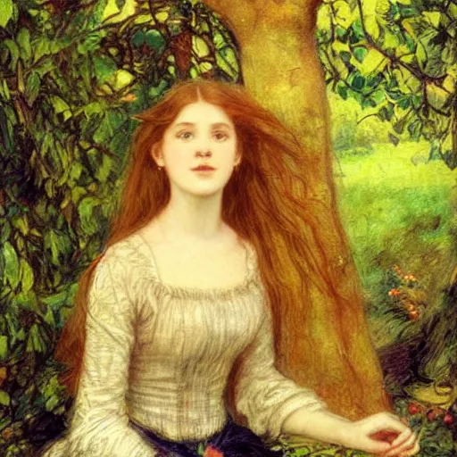 Prompt: photo of young woman by arthur hughes