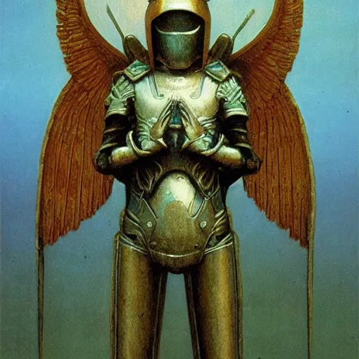 Prompt: arch angel in ancient armor concept, beksinski