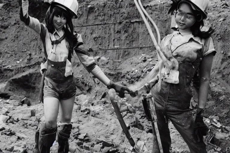 Prompt: anime catgirl working in a coal mine, 3 5 mm historical photography