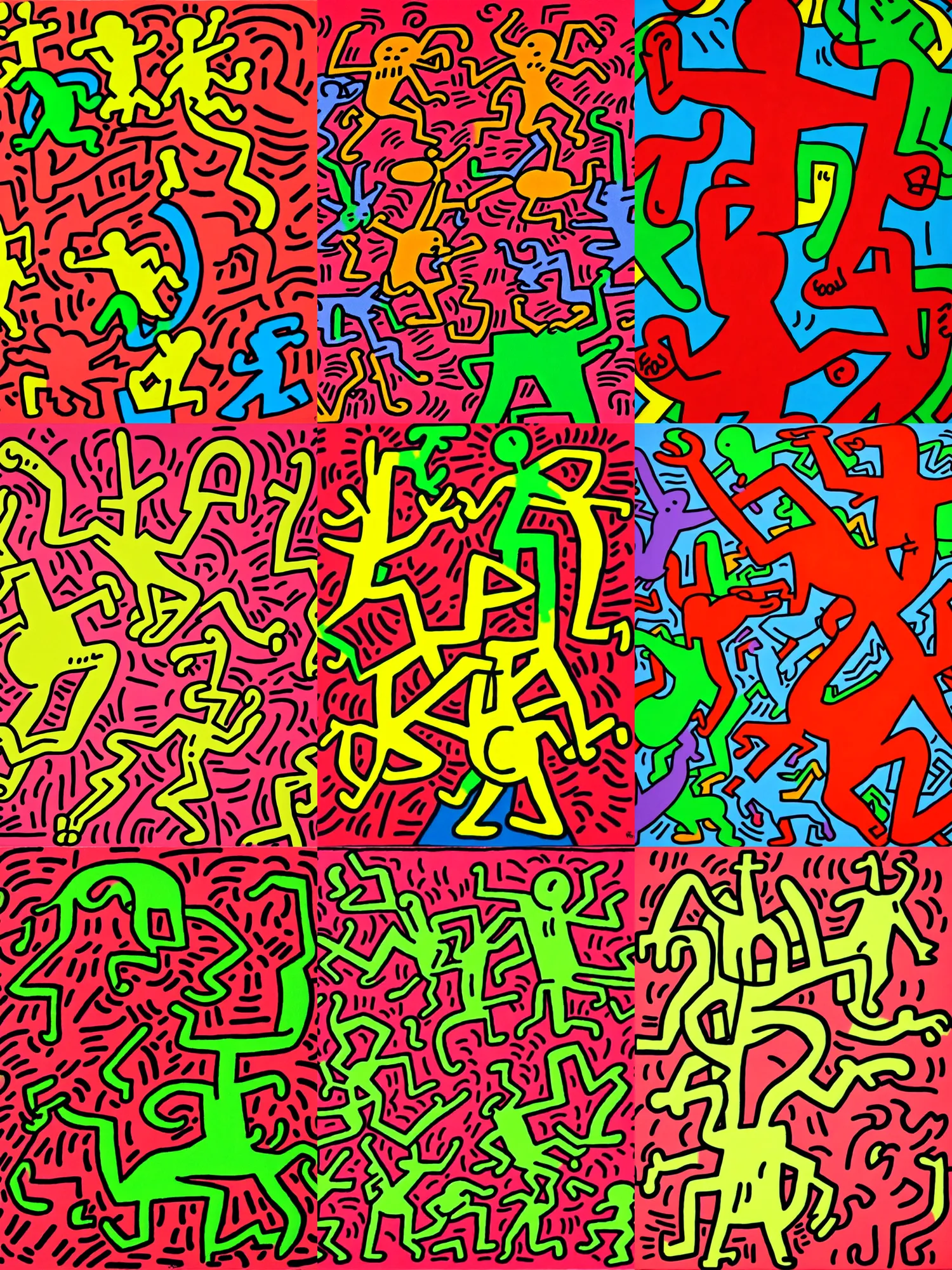 Prompt: acrylic painting of satan by keith haring