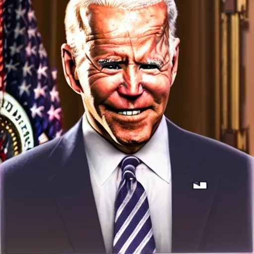 Image similar to hyper realistic terrifying photo Doom furious glowing red eyes biden