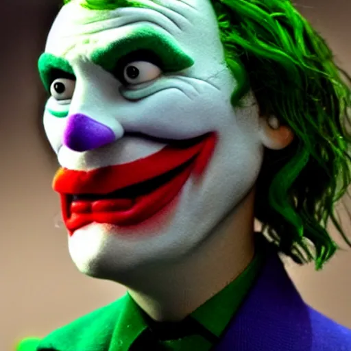 Prompt: the joker as a muppet, high quality photo