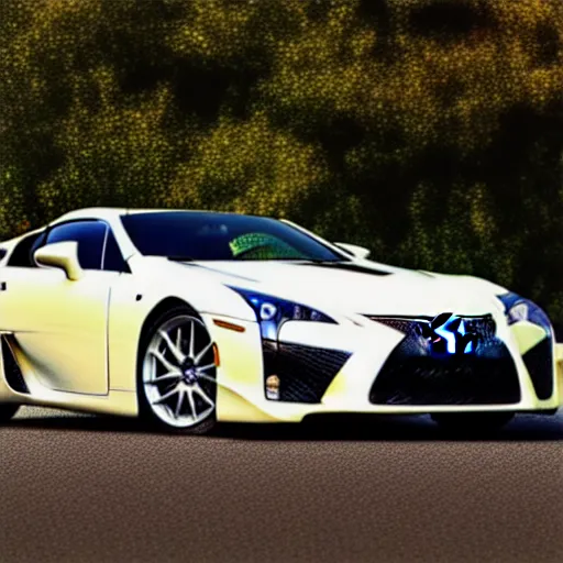 Prompt: a three quarter shot of a lexus lfa, 4k, hyper realistic, car photography