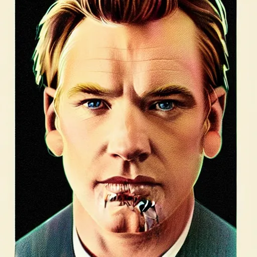 Image similar to “Ewan McGregor portrait, color vintage magazine illustration 1950”