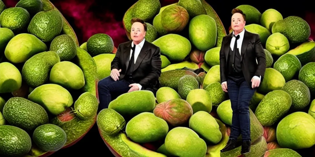 Image similar to elon musk inside of a giant avacado, realistic, elon musk in an avacado, cinematic photogtaphy, fruit celebrity, avacado dream, elon musk dreams of sitting inside of avacados, avacado chairs, avacado halloween costumes, in a boxing ring, photography, high quality, soft lighting, lensr flare