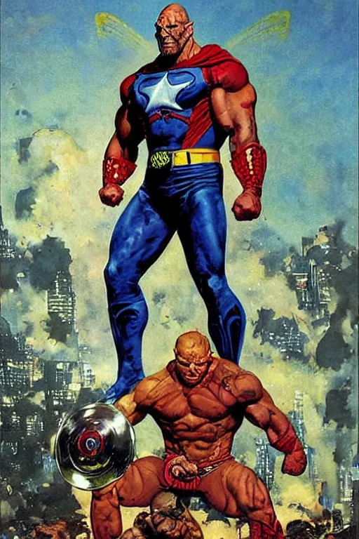 Image similar to full body and head portrait of dave bautista as superhero juggernaut, painted by norman rockwell and phil hale and greg staples and tom lovell and frank schoonover and jack kirby, single character