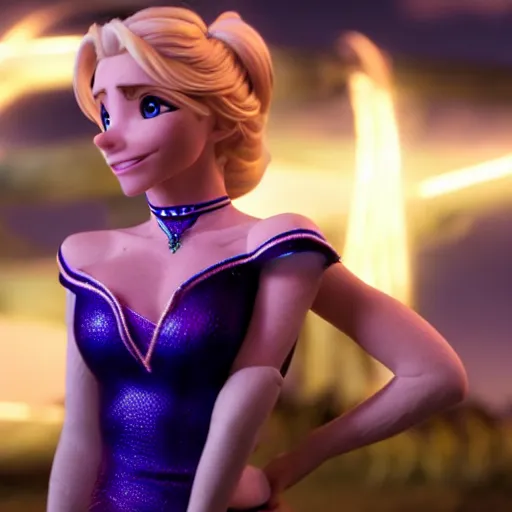 Image similar to cinematic scene with elsa pataki as jolyne from jojo's bizarre adventure, live action film, stone ocean, dramatic, small details, volumetric lighting, still frame