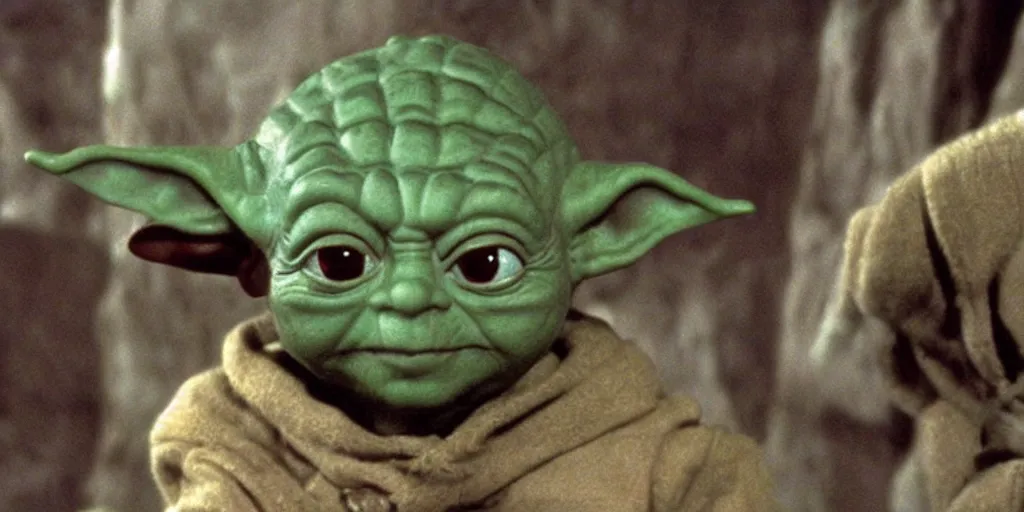 Image similar to yoda puppet from 1 9 8 0, empire strikes back, uhd, movie still, 4 k, dagobah