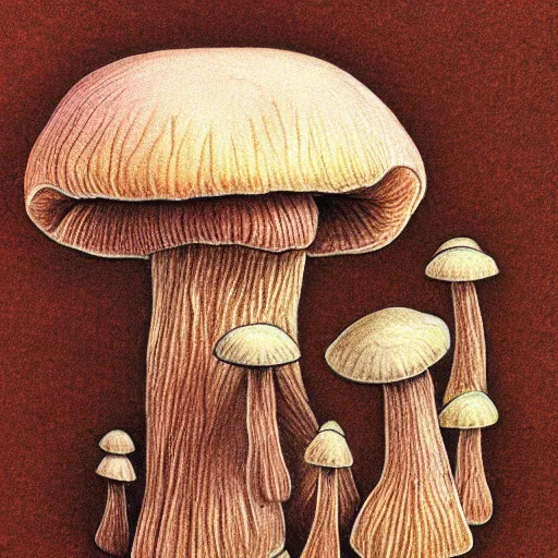 Prompt: mushroom, portait drawing, amazing detail, high resolution, 8k, psychedelic